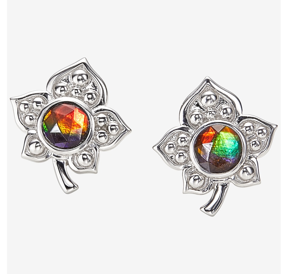 Canadian Ammolite Gems Sterling Silver Rhodium Plate Round Ammolite Earrings
