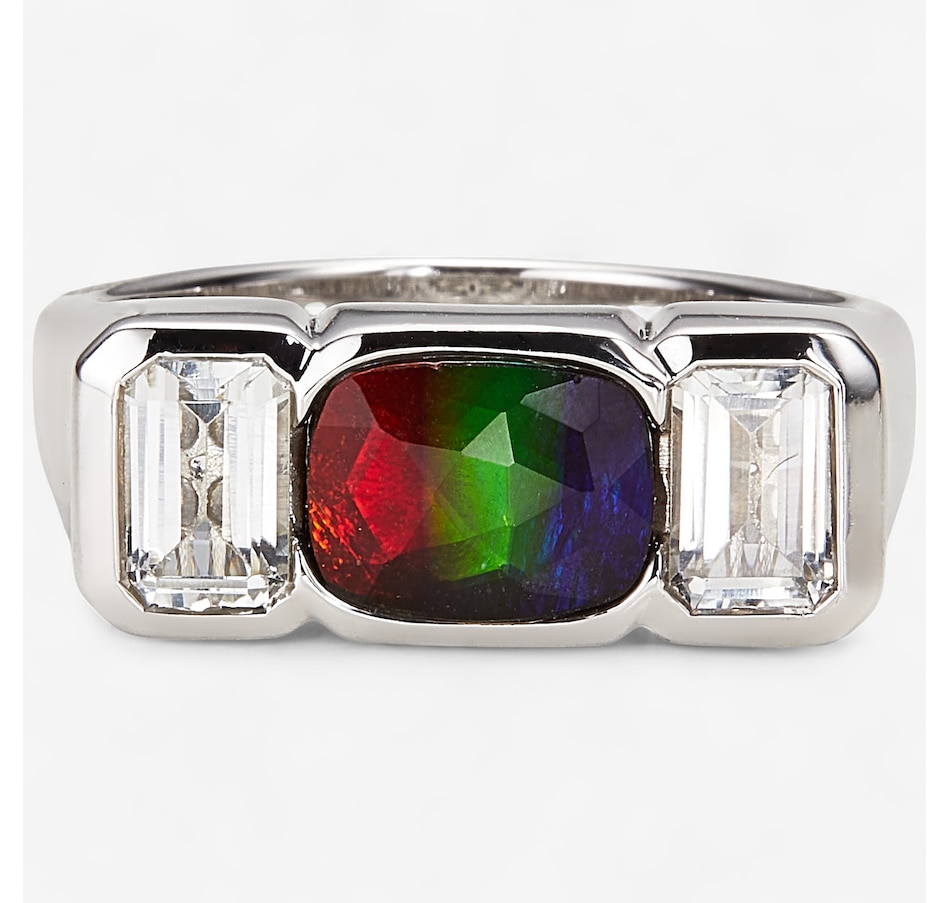 Canadian Ammolite Gems Sterling Silver/Rhodium Plate Cushion Ammolite White