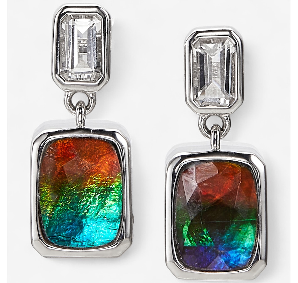 Canadian Ammolite Gems Sterling Silver/Rhodium Plate Cushion Ammolite White