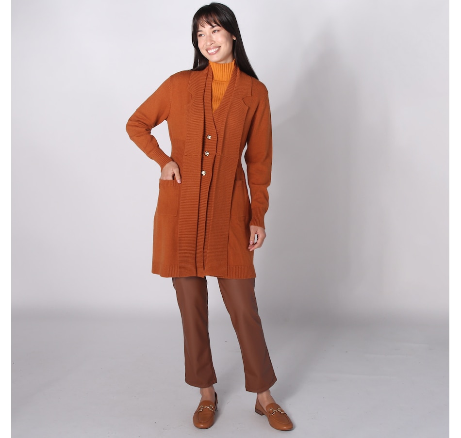 Image 242381_BZE.jpg, Product 242-381 / Price $29.33, Isaac Mizrahi Long Notch Collar Sweater Cardigan with Status Buttons from Isaac Mizrahi New York on TSC.ca's Fashion department