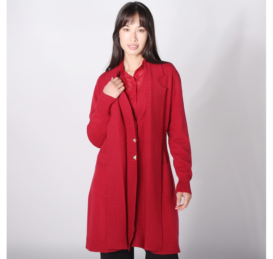 Image 242381_CRN.jpg, Product 242-381 / Price $29.33, Isaac Mizrahi Long Notch Collar Sweater Cardigan with Status Buttons from Isaac Mizrahi New York on TSC.ca's Fashion department