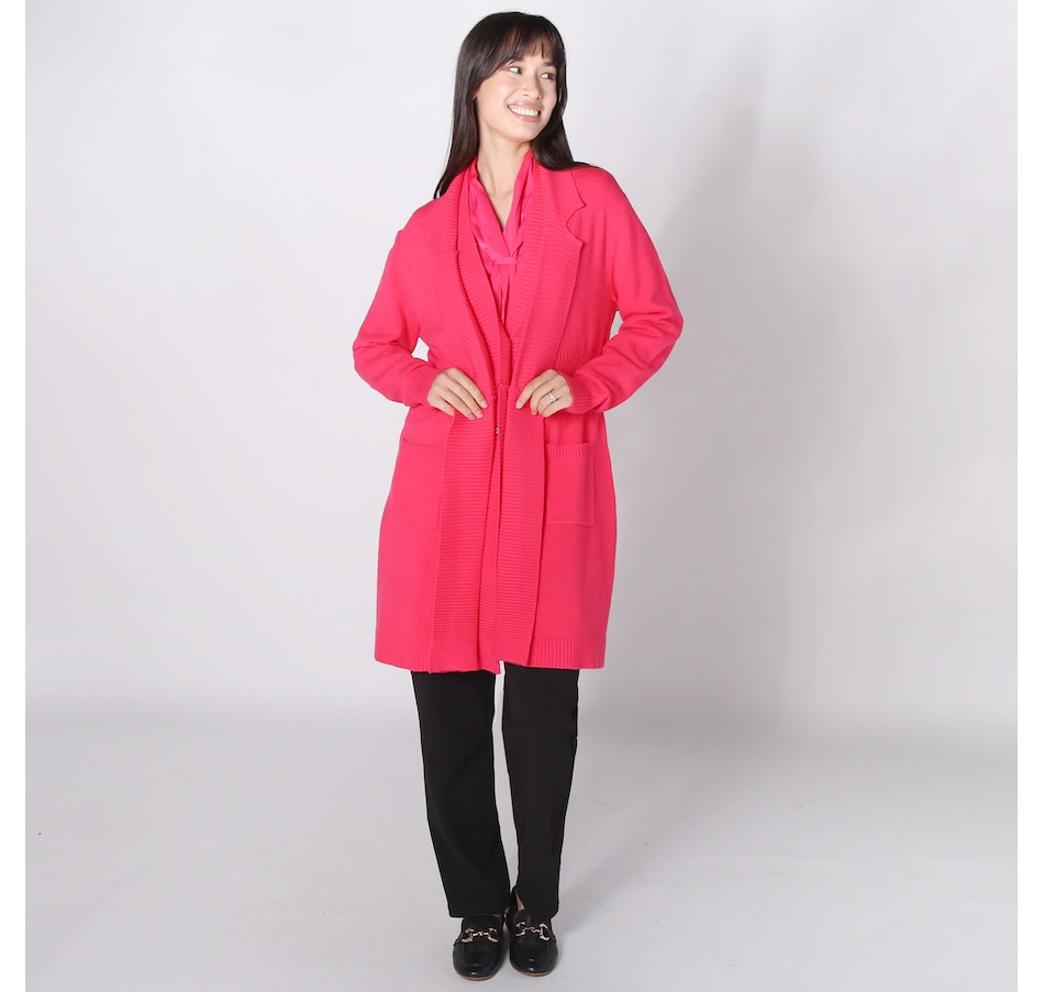 Image 242381_LSK.jpg, Product 242-381 / Price $29.33, Isaac Mizrahi Long Notch Collar Sweater Cardigan with Status Buttons from Isaac Mizrahi New York on TSC.ca's Fashion department
