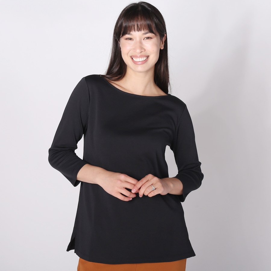 Image 242382_BLK.jpg, Product 242-382 / Price $24.33, Isaac Mizrahi Cotton Interlock 3/4" Sleeve Boatneck Top from Isaac Mizrahi New York on TSC.ca's Fashion department