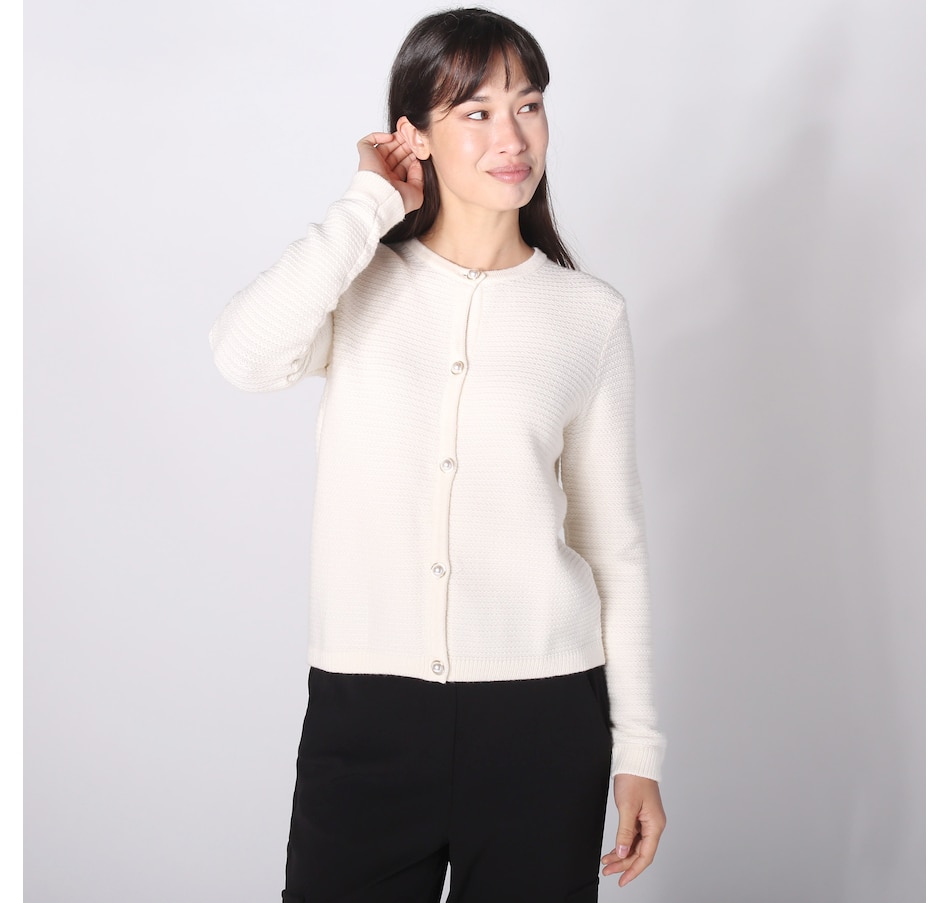 Image 242387_CRM.jpg, Product 242-387 / Price $49.33, Isaac Mizrahi Cropped Textured Knit Cardigan with Status Buttons from Isaac Mizrahi New York on TSC.ca's Fashion department