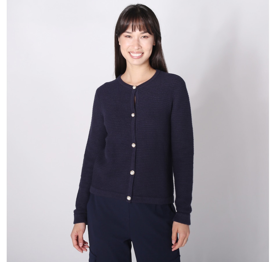 Image 242387_MIDNY.jpg, Product 242-387 / Price $49.33, Isaac Mizrahi Cropped Textured Knit Cardigan with Status Buttons from Isaac Mizrahi New York on TSC.ca's Fashion department