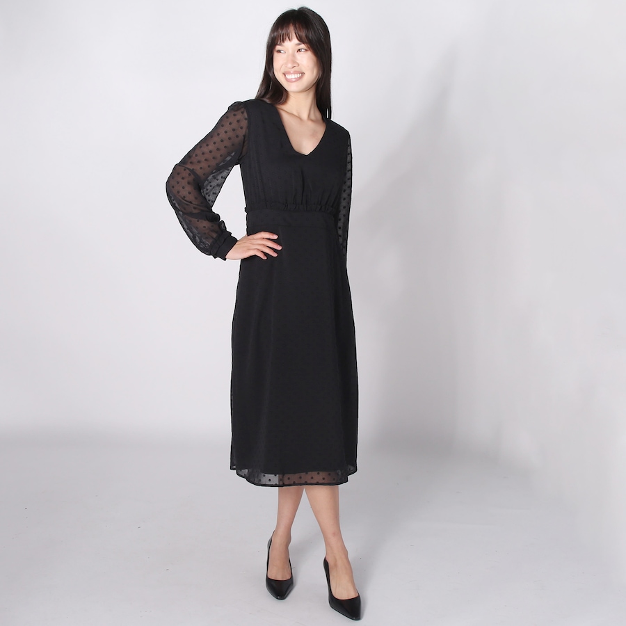 Image 242395_BLK.jpg, Product 242-395 / Price $29.33, Isaac Mizrahi V-Neck Bishop Sleeve Flocked Dot Dress from Isaac Mizrahi New York on TSC.ca's Fashion department