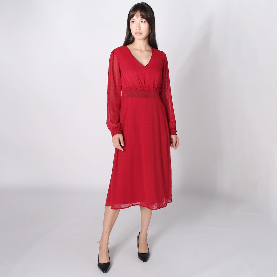Image 242395_CRN.jpg, Product 242-395 / Price $29.33, Isaac Mizrahi V-Neck Bishop Sleeve Flocked Dot Dress from Isaac Mizrahi New York on TSC.ca's Fashion department