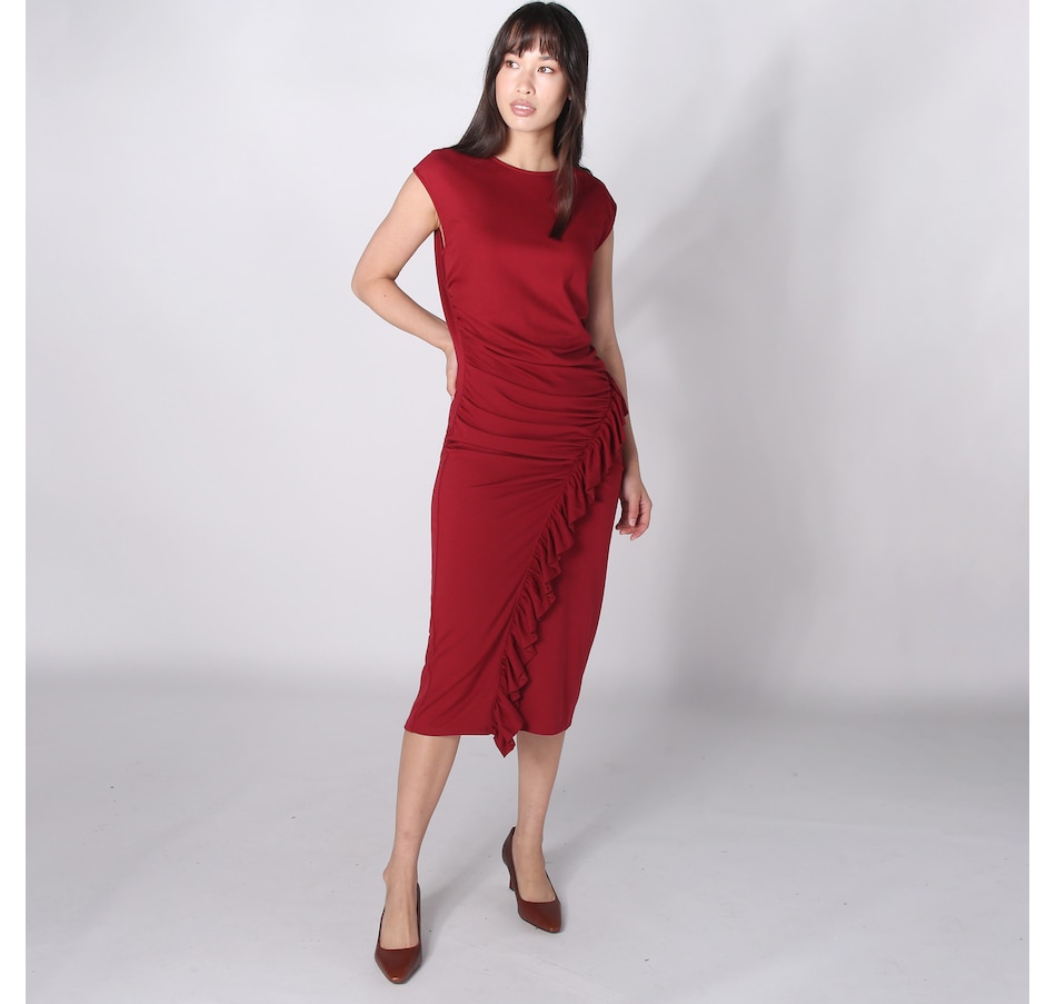 Image 242412_GAR.jpg, Product 242-412 / Price $50.88, Tash & Sophie Eva Sleeveless Ruched Ruffle Column Dress from Tash & Sophie on TSC.ca's Fashion department