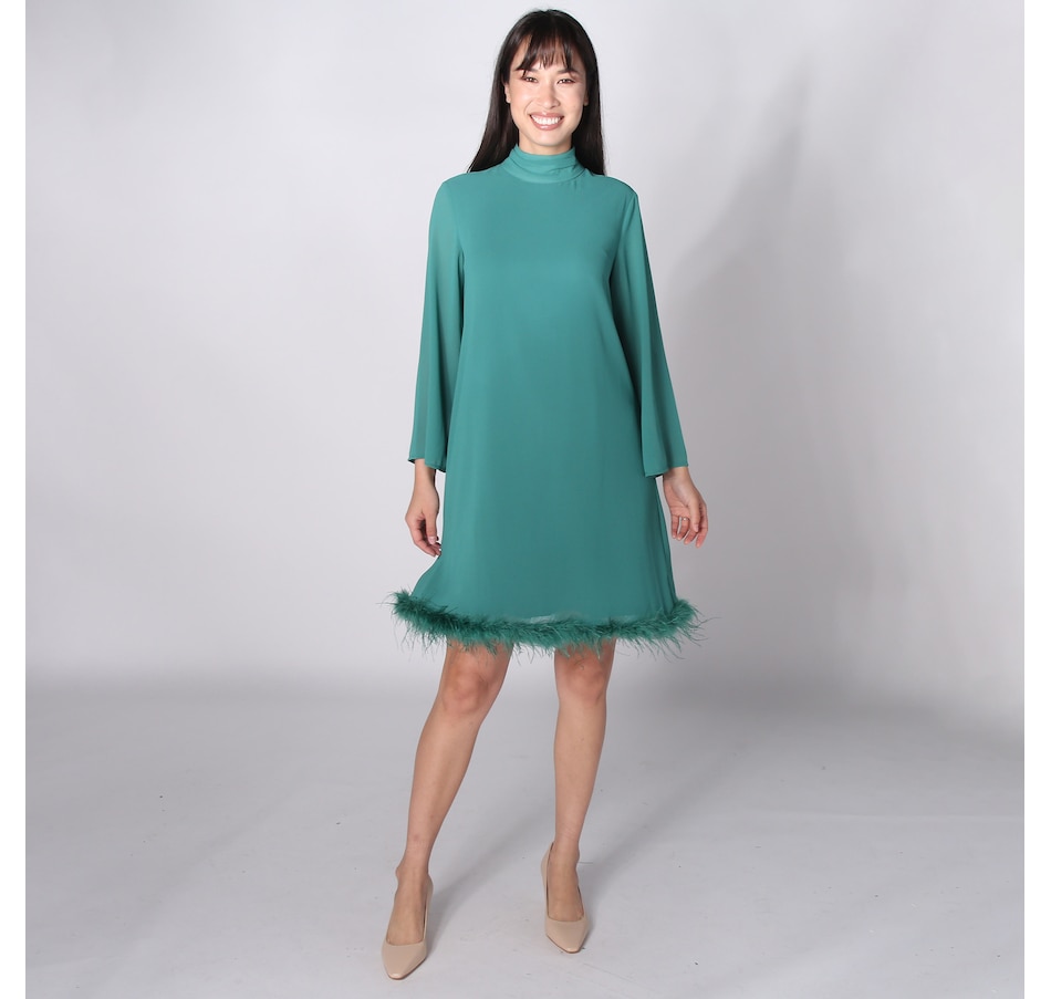 Image 242415_MKITE.jpg, Product 242-415 / Price $59.33, Tash & Sophie Cece Mockneck Feather Hem Mini Dress from Tash & Sophie on TSC.ca's Fashion department