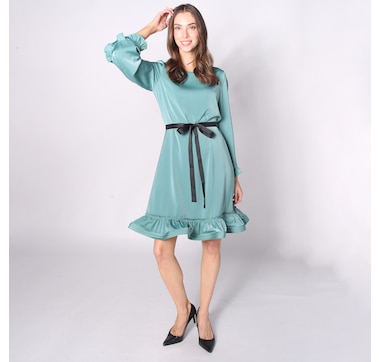 Product 242-419 / Price $55.33 , Tash & Sophie Harper Long Sleeve Ruffle Dress with Grossgrain Tie Front
