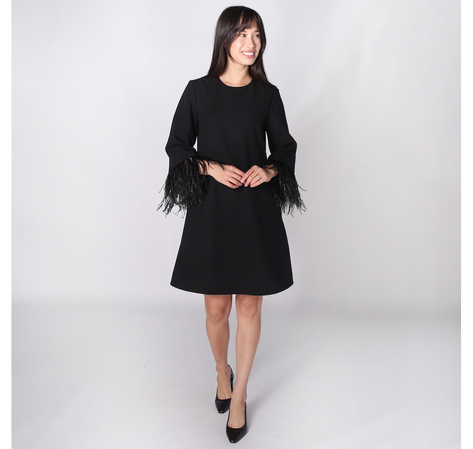 Image 242422_BLK.jpg, Product 242-422 / Price $39.33, Tash & Sophie Lucia Crepe Shift Dress with Feather Trim from Tash & Sophie on TSC.ca's Fashion department