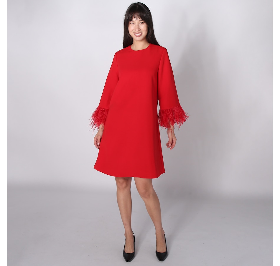 Image 242422_RED.jpg, Product 242-422 / Price $39.33, Tash & Sophie Lucia Crepe Shift Dress with Feather Trim from Tash & Sophie on TSC.ca's Fashion department