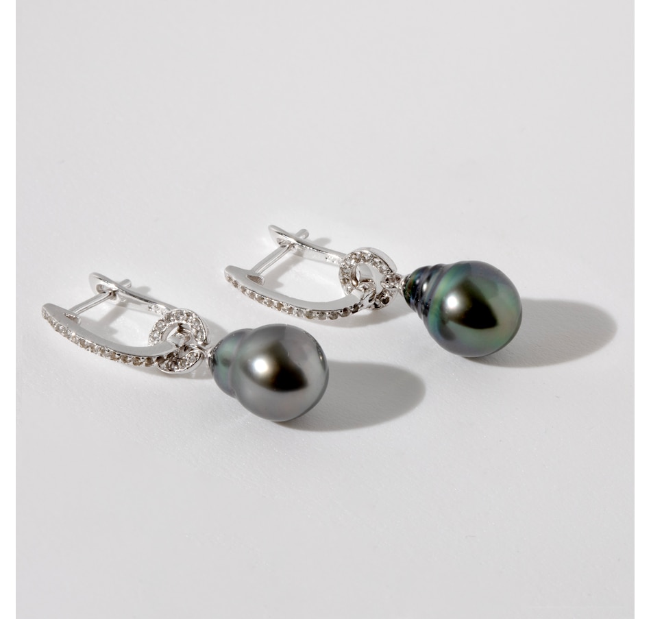 Image 242528.jpg, Product 242-528 / Price $179.99, Roz Kwan Jewellery Sterling Silver Tahitian Pearl with White Zircon Huggie Hoop Earrings from Roz Kwan Jewellery Collection on TSC.ca's Jewellery department