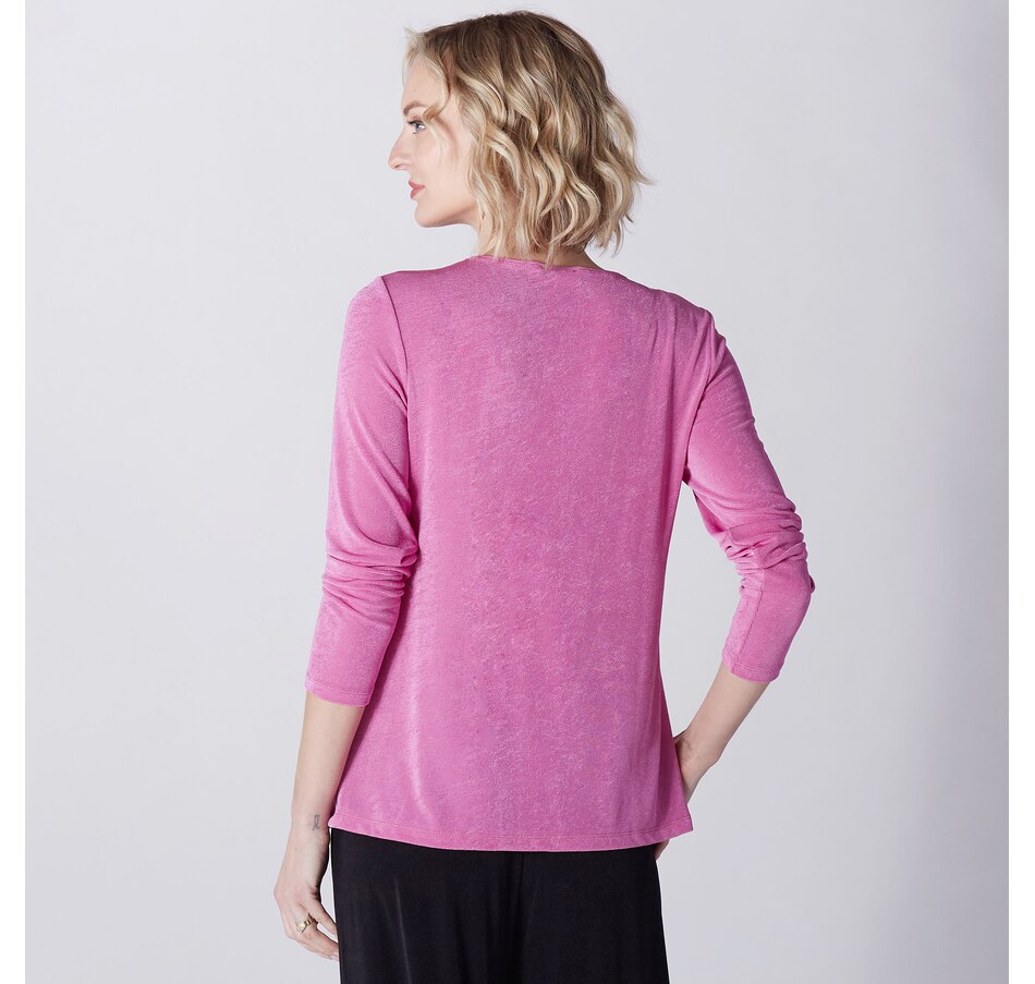 Kim & Co. Poly Slinky Long Sleeve Round Neck Top