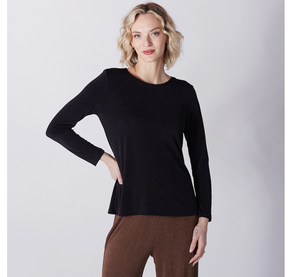 Kim & Co. Poly Slinky Long Sleeve Round Neck Top