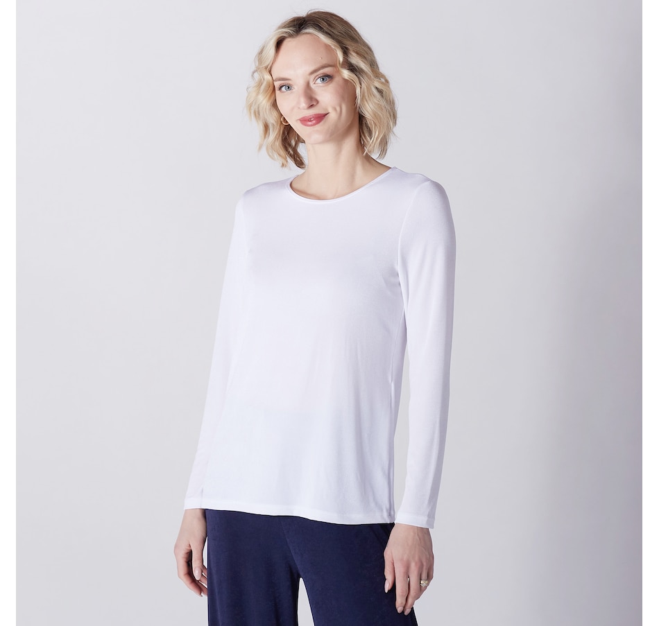 Kim & Co. Poly Slinky Long Sleeve Round Neck Top