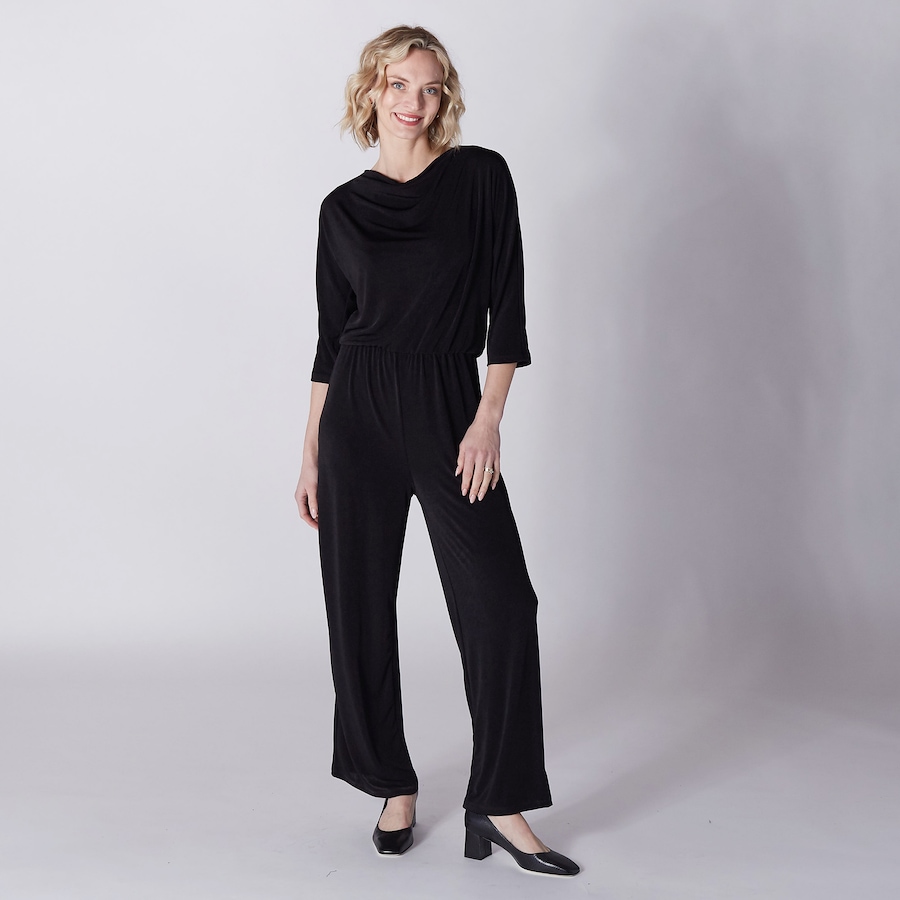 Image 242630_BLK.jpg, Product 242-630 / Price $29.33, Kim & Co. Poly Slinky 3/4 Sleeve Drape Neck Jumpsuit from Kim & Co. on TSC.ca's Fashion department