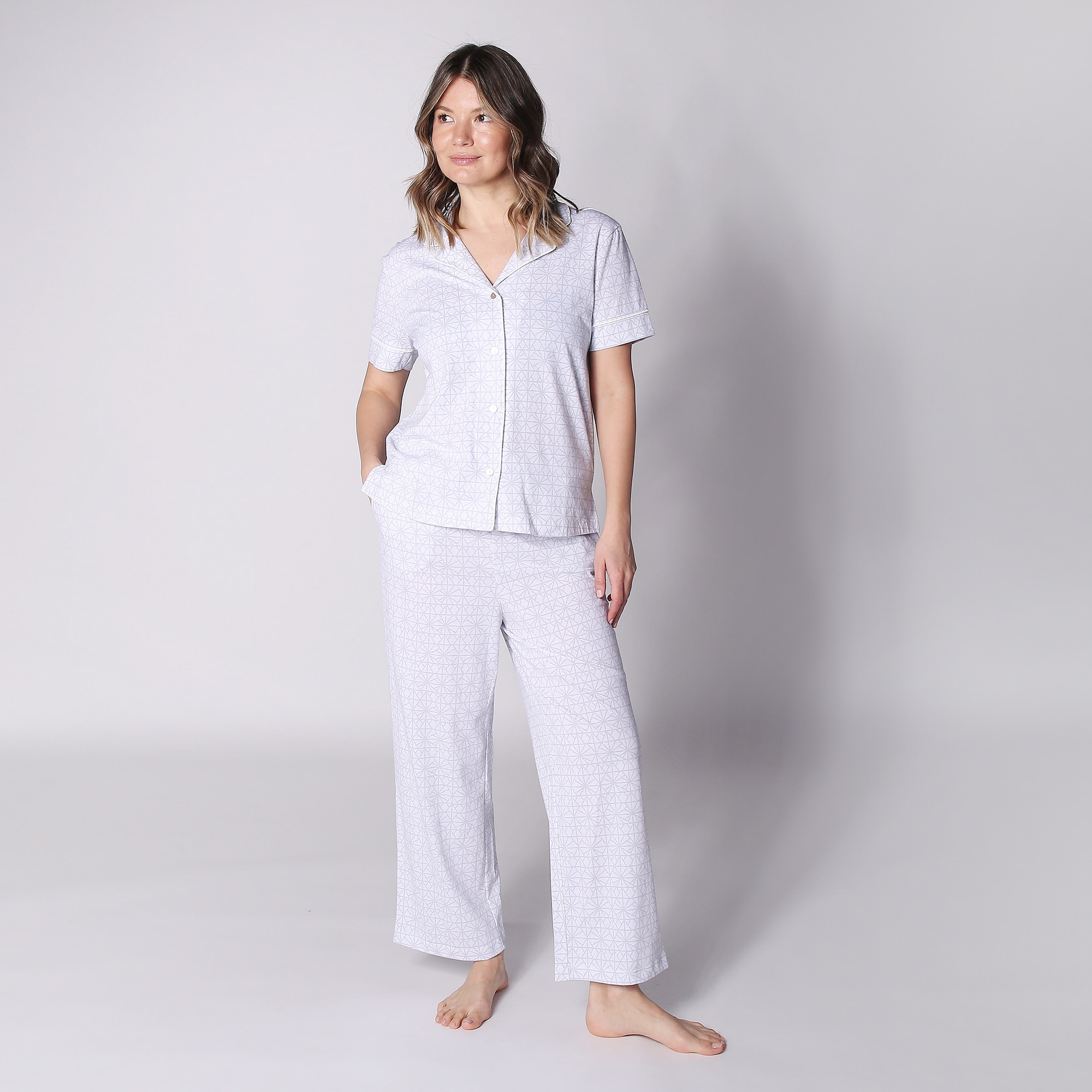 N Natori Imperial Notch Collar Short Sleeve Cotton PJ Set