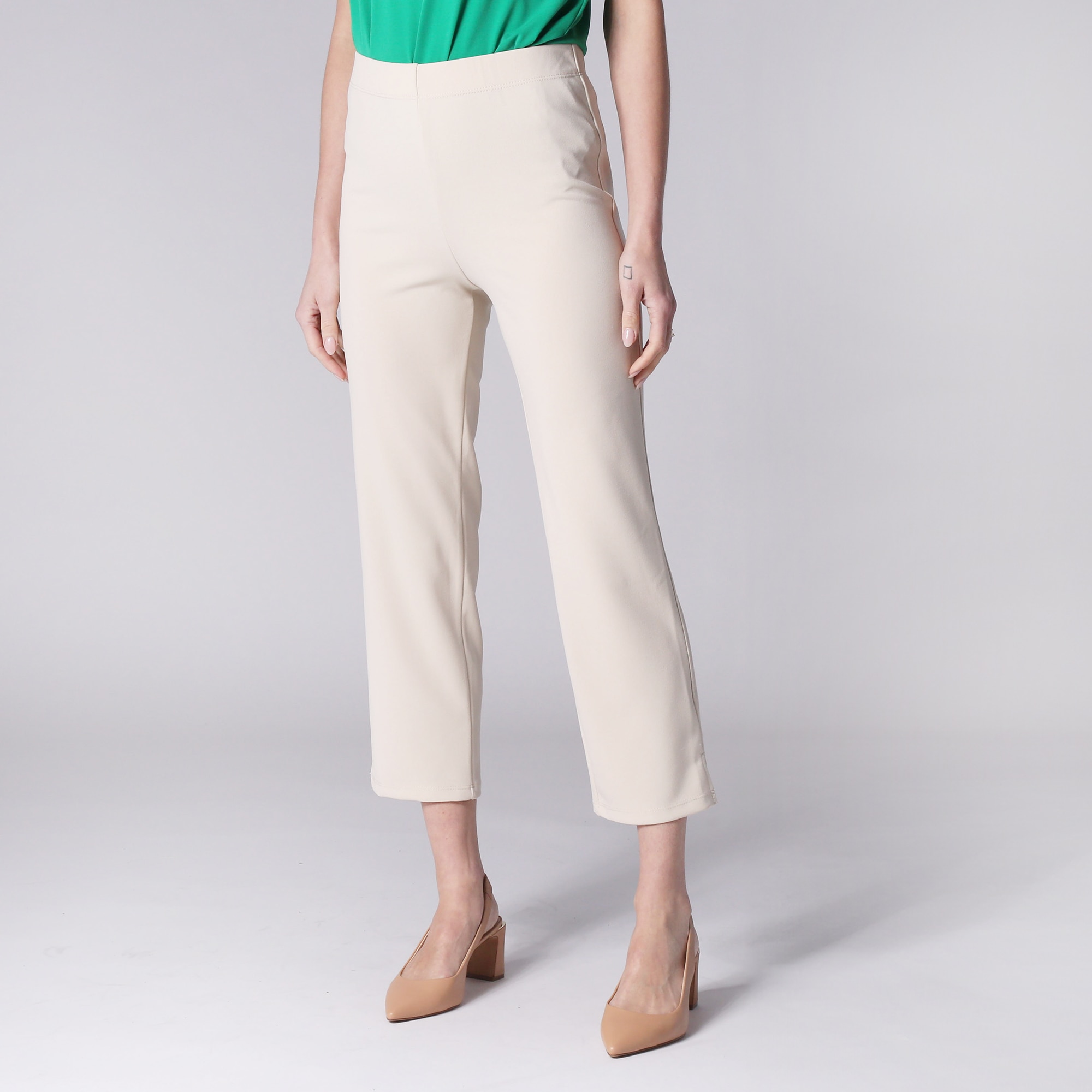 Kim & Co. Ponte Crepe Ankle Length Pant With Side Slits