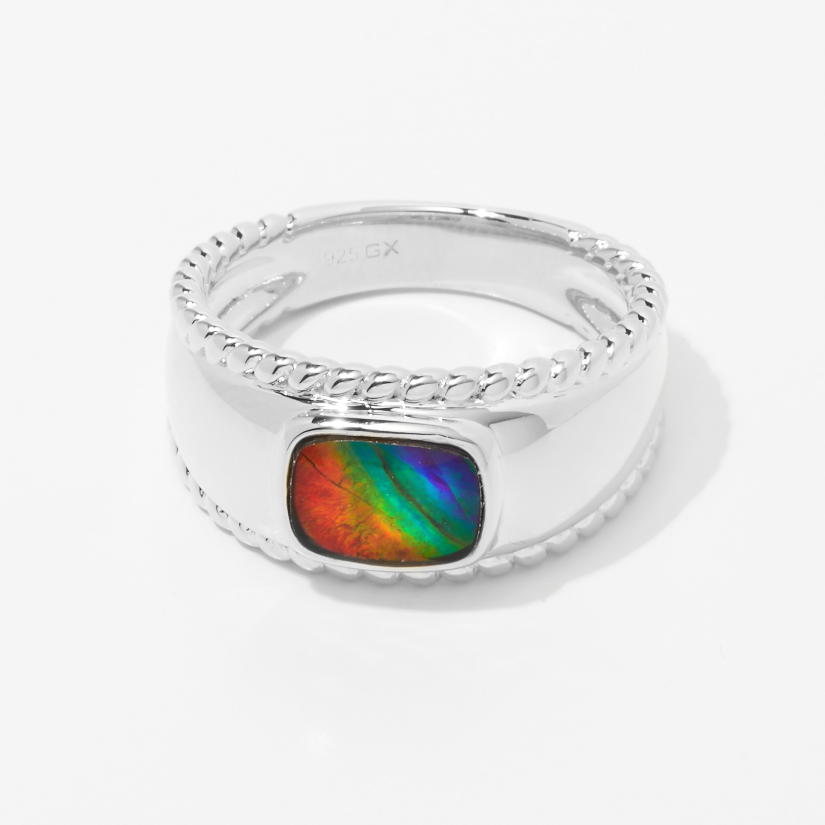 Canadian Ammolite Gems Sterling Silver Round Ammolite Hammered Ring -  22514600 | HSN