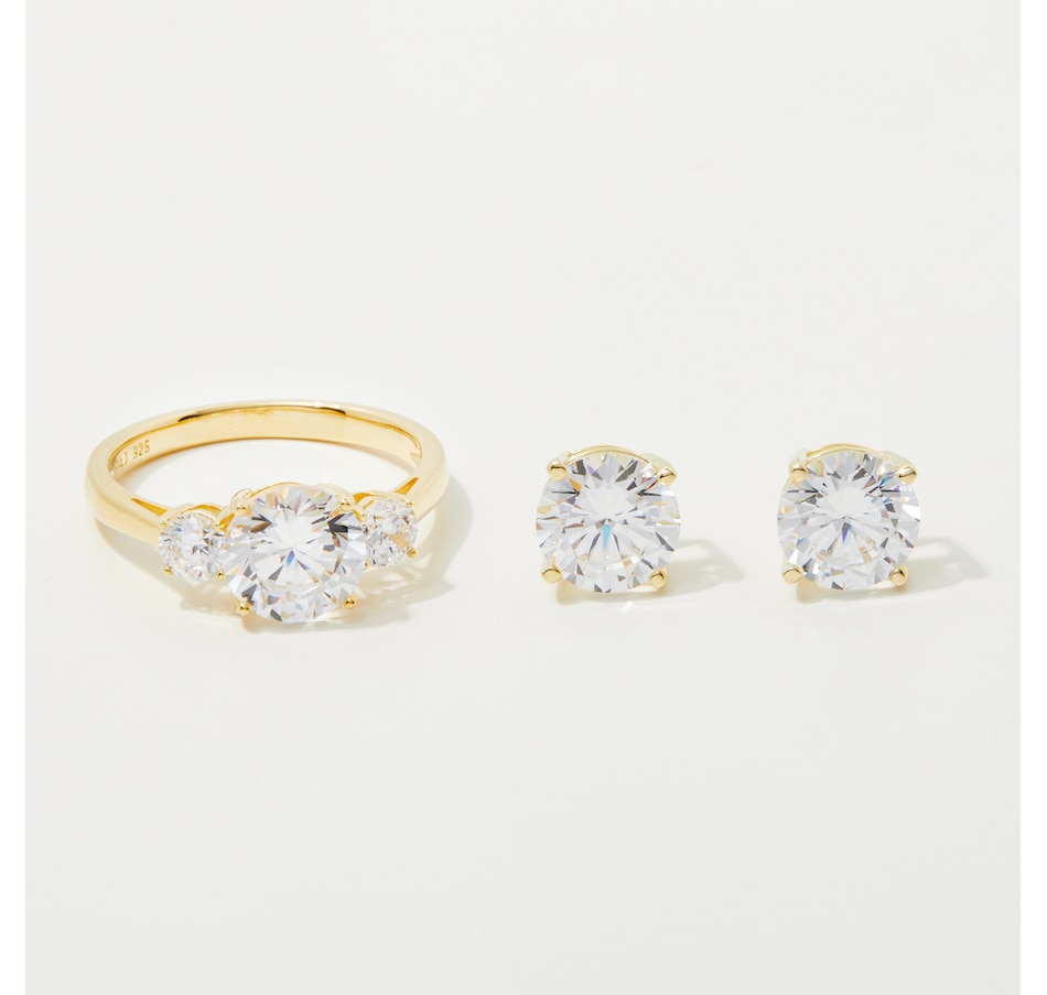 Image 242794_GPRND.jpg, Product 242-794 / Price $149.99, Diamonelle Sterling Silver 3-Stone Ring and Stud Earrings Set from Diamonelle on TSC.ca's Jewellery department