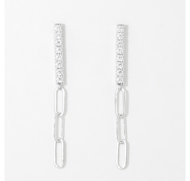 Diamonelle Sterling Silver Paperclip and Bar Linear Earrings