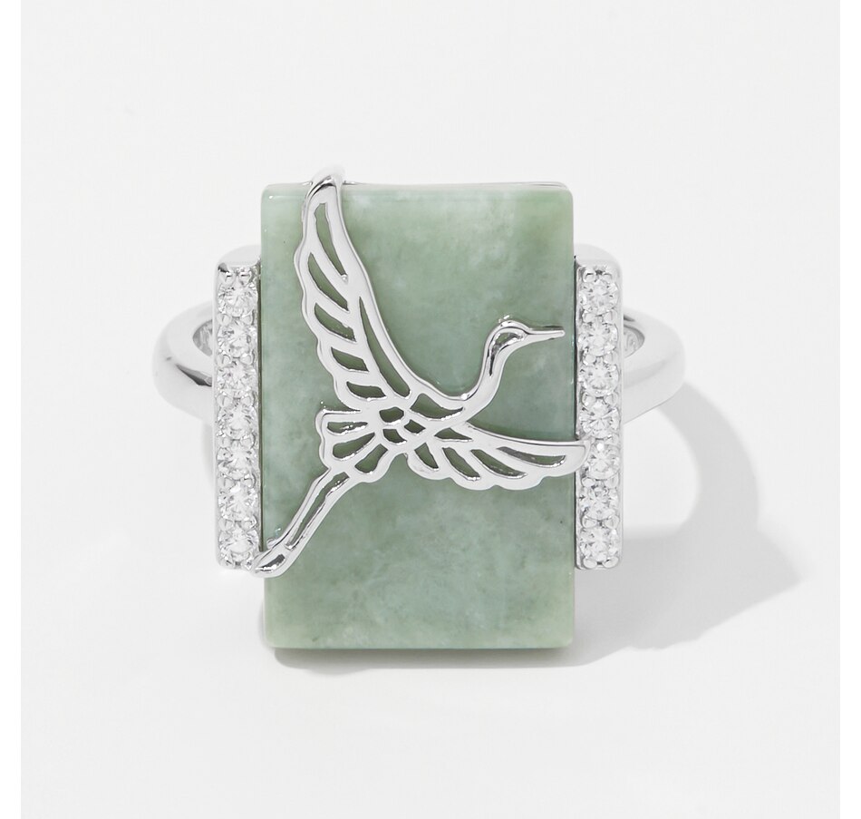 Image 242815.jpg, Product 242-815 / Price $99.99, Jade of Yesteryear Sterling Silver Genuine Green Jade Ring with Crane Motif from Jade of Yesteryear on TSC.ca's Jewellery department