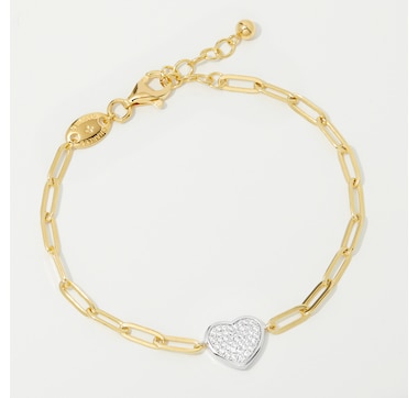 Charles Garnier Sterling Silver Heart Charm Paperclip Cubic Zirconia Bracelet