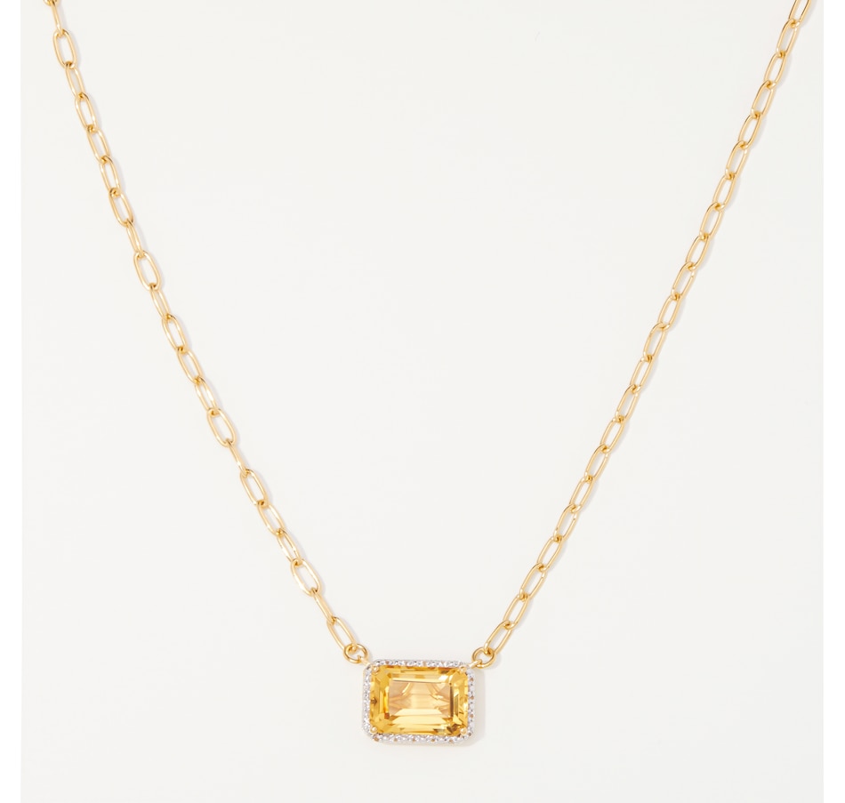 Gems Reflections Sterling Silver/14K Yellow Gold Octagon Gemstone and White  Topaz Necklace