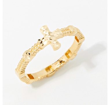 Stefano Oro 14K Yellow Gold Diamond Cut Cross Ring