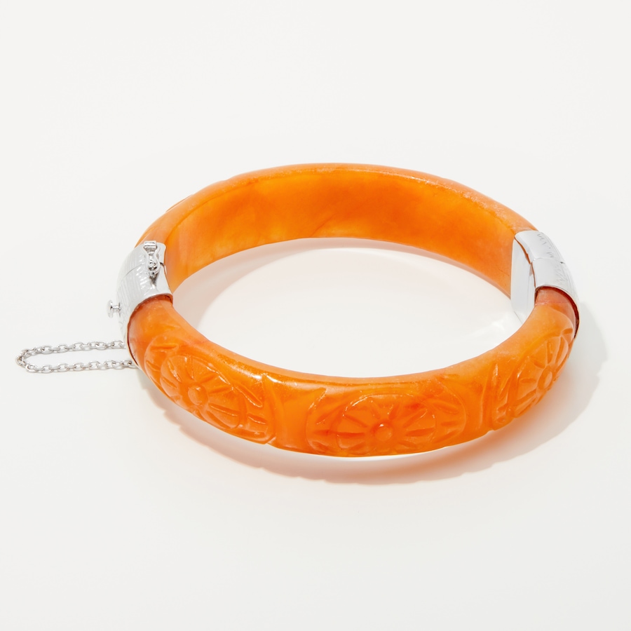 Image 243052.jpg, Product 243-052 / Price $299.99, Roz Kwan Sterling Silver Carved Flower Ginger Jade Bangle from Roz Kwan Jewellery Collection on TSC.ca's Jewellery department