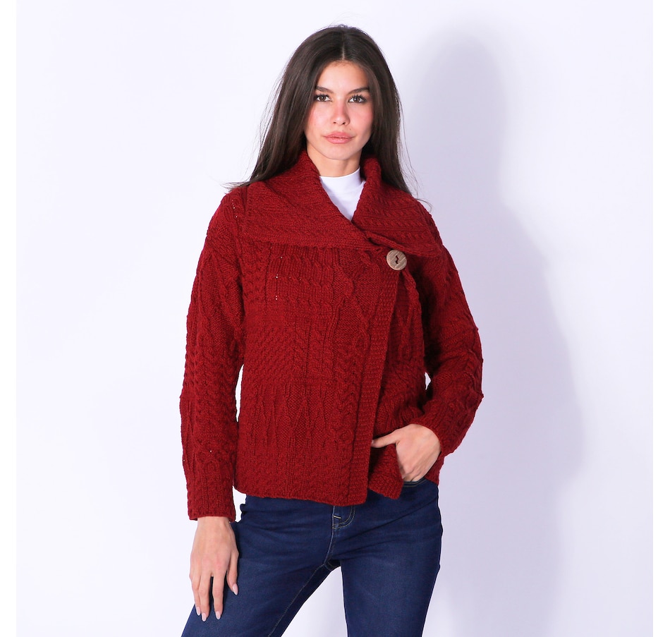 Image 243153_RED.jpg, Product 243-153 / Price $67.33, Aran Woollen Mills One Button Collar Cardigan from Aran Woollen Mills on TSC.ca's Fashion department