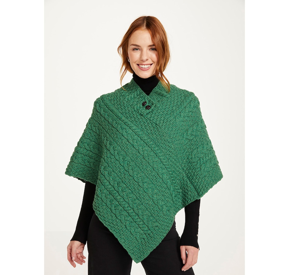 Clothing & Shoes - Accessories - Scarves, Throw & Wraps - Aran Woollen  Mills Aran Poncho With Button Front Detail - Online Shopping for Canadians