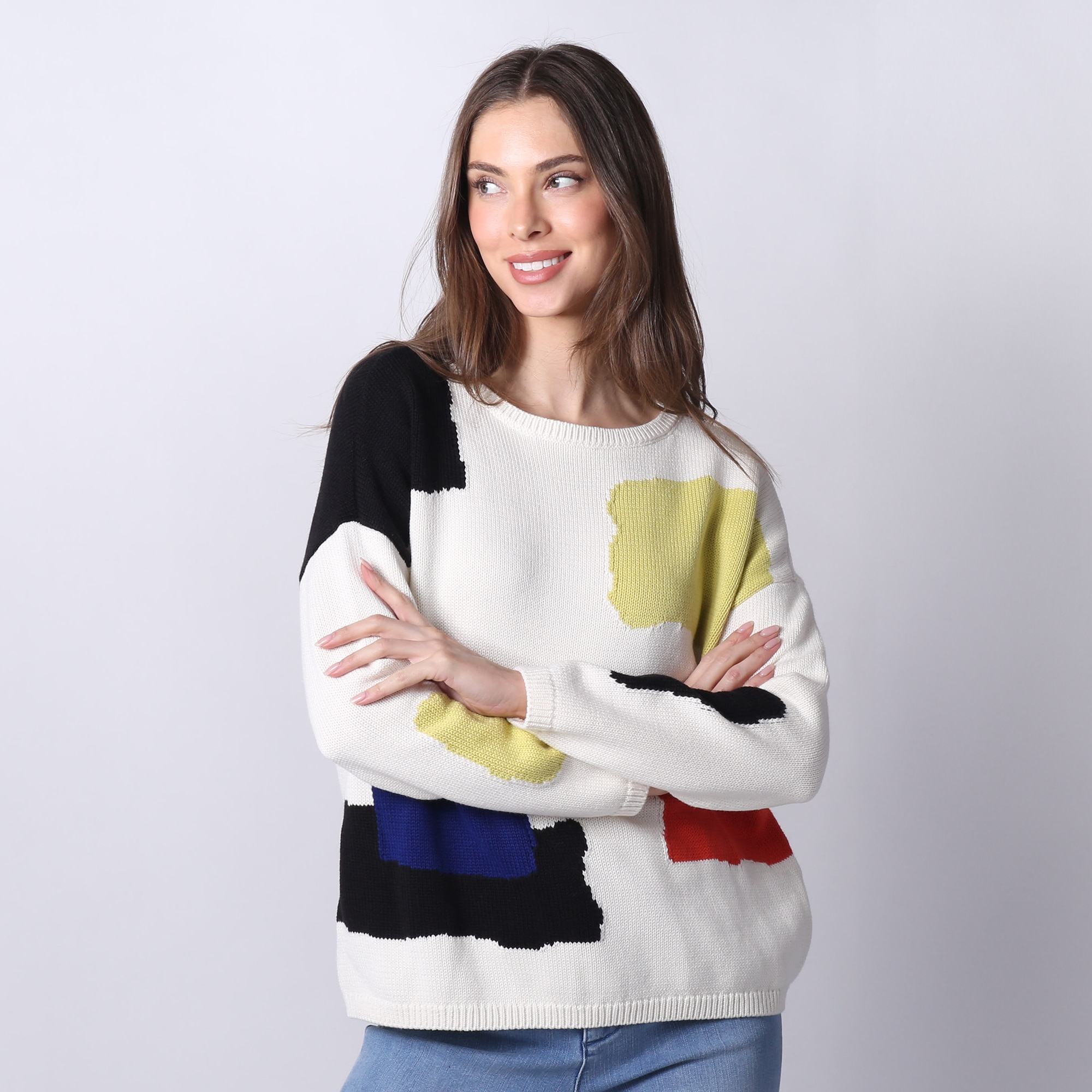 Wynne Style Cotton Blend Intarsia Sweater