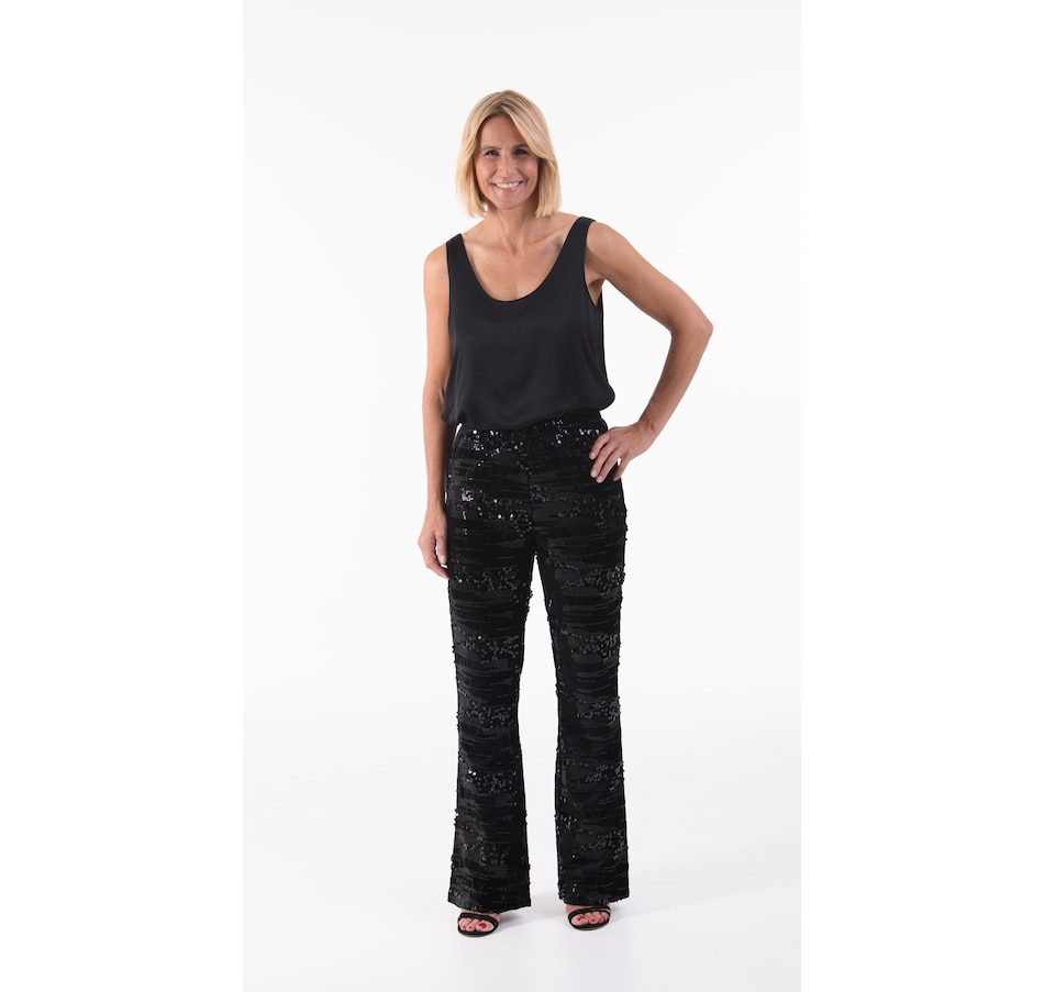 Clothing & Shoes - Bottoms - Pants - Modern Identity Stretch Velvet-Like  Sequins Pull-On Flare Pant - Online Shopping for Canadians