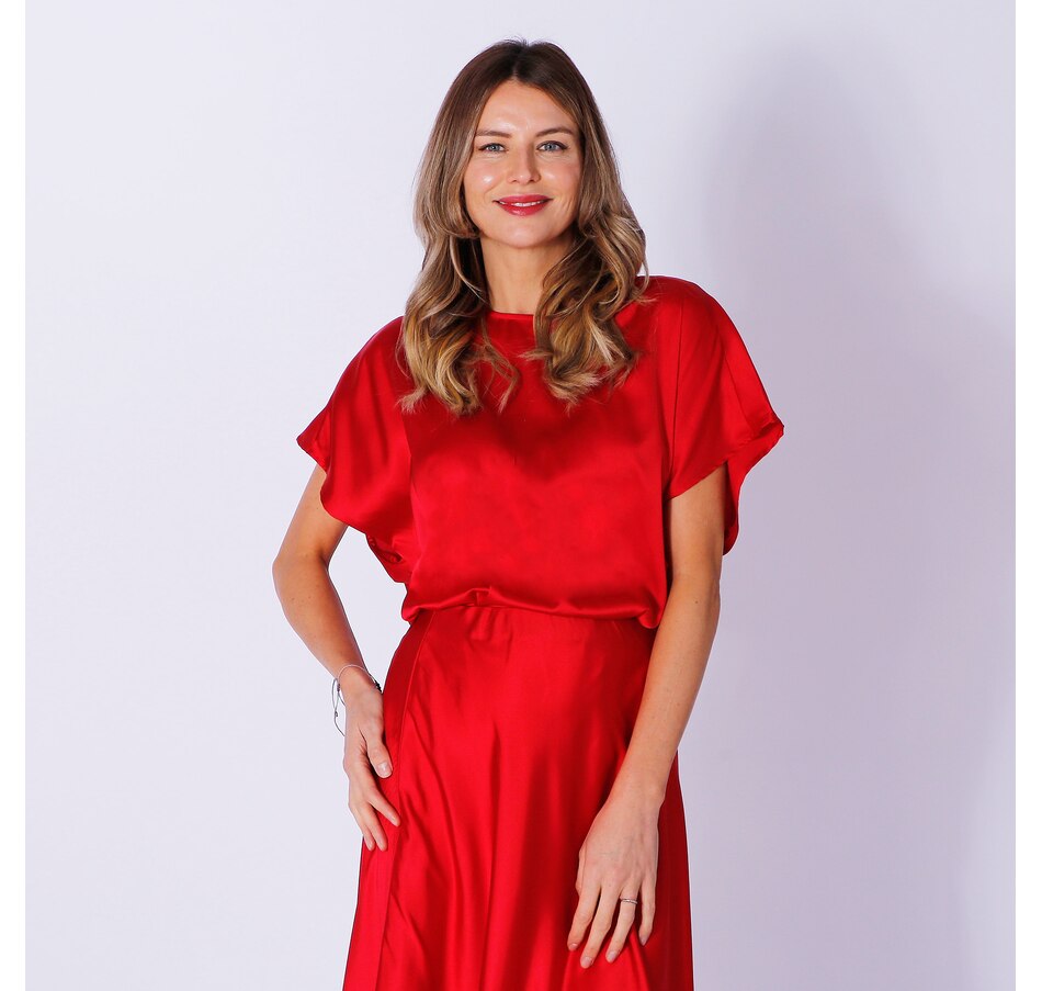 Image 243286_RED.jpg, Product 243-286 / Price $14.33, Modern Identity Short Sleeve Dolman Satin Top With Back Neck Opening from Modern Identity on TSC.ca's Fashion department