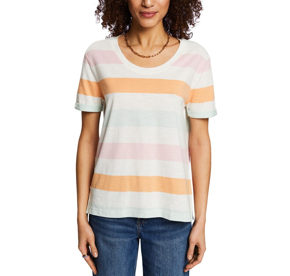 Image 243379_OWH.jpg, Product 243-379 / Price $29.88, Esprit Short Sleeve Crew Neck Multi-Stripe Tee from Esprit on TSC.ca's Fashion department