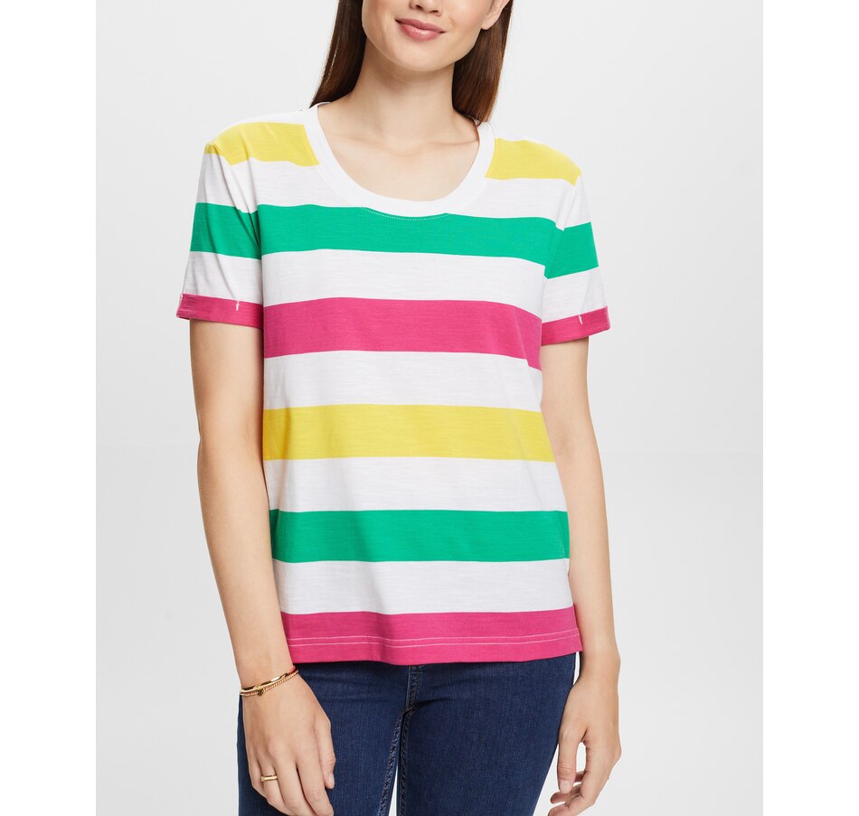 Image 243379_YEL.jpg, Product 243-379 / Price $29.88, Esprit Short Sleeve Crew Neck Multi-Stripe Tee from Esprit on TSC.ca's Fashion department