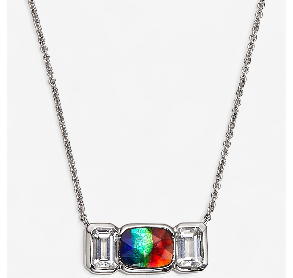 Canadian Ammolite Gems Sterling Silver/Rhodium Plate Cushion Ammolite White
