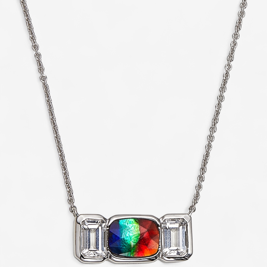 Image 243412.jpg, Product 243-412 / Price $469.99, Canadian Ammolite Gems Sterling Silver/Rhodium Plate Cushion Ammolite White from Canadian Ammolite Gems on TSC.ca's Jewellery department