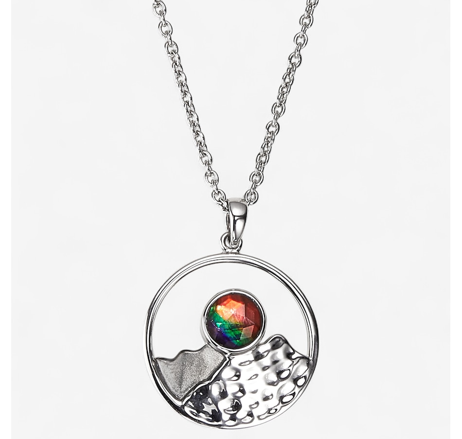 Canadian Ammolite Gems Sterling Silver Rhodium Plate Round Ammolite Rocky
