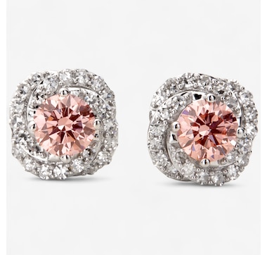 EVERA Diamonds 14K Gold 1.50 ctw Pink and White Diamond Earrings