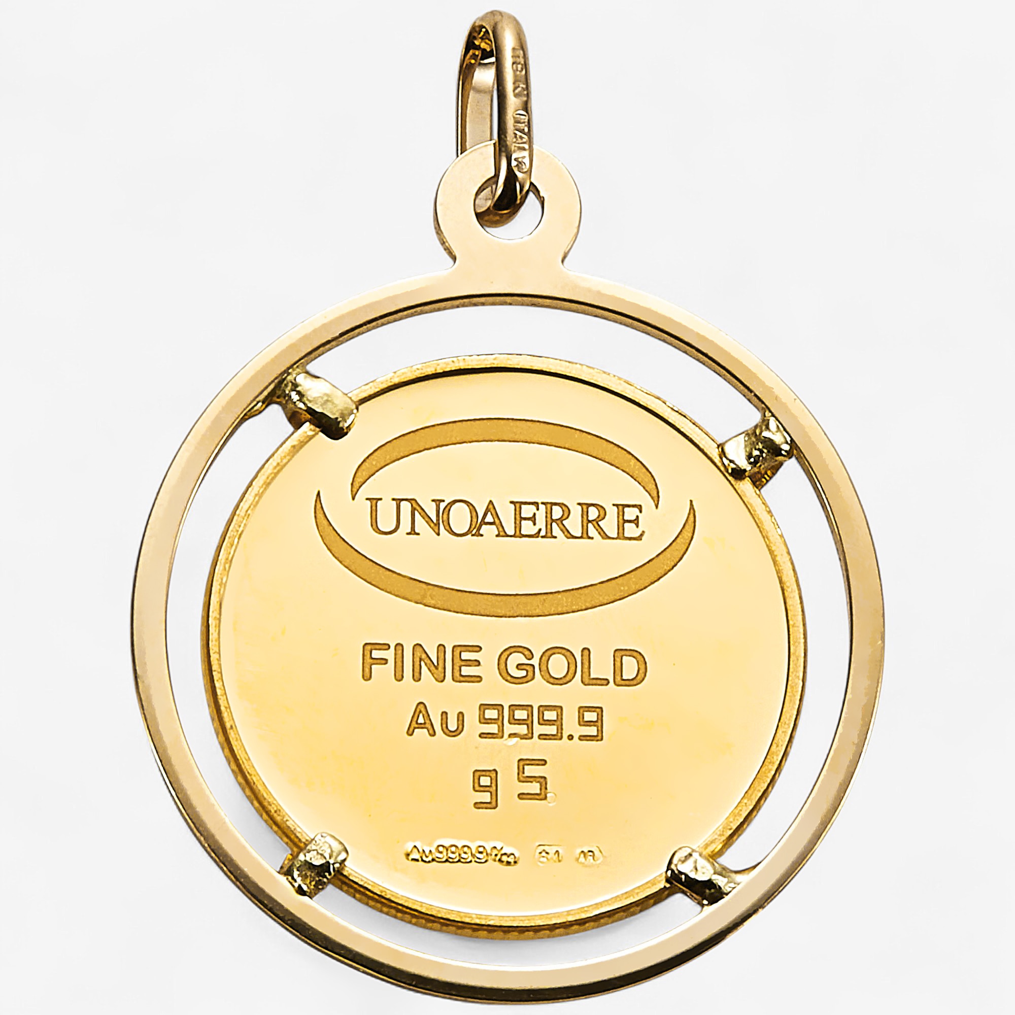 UNOAERRE 24K Yellow Gold Round Ingot Coin With 18K Yellow