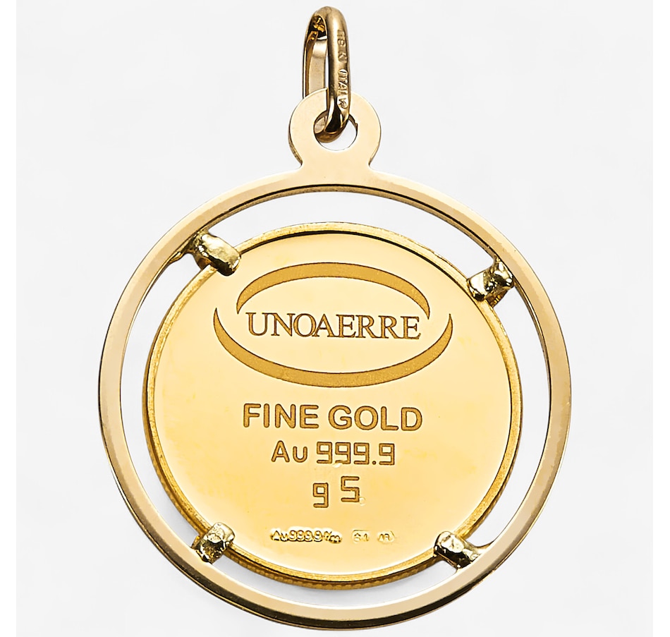 Image 243434_ALTMORE1.jpg, Product 243-434 / Price $549.99 - $1,999.99, UNOAERRE 24K Yellow Gold Round Ingot Coin With 18K Yellow Gold Frame Pendant from UnoAErre Jewellery on TSC.ca's Jewellery department