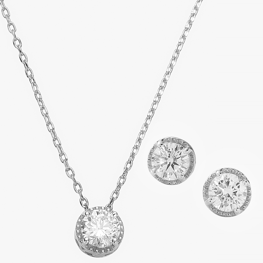 Image 243532_RHOP.jpg, Product 243-532 / Price $549.99, EVERA Diamonds Sterling Silver 1.00 ctw Round Diamond Pendant with Chain and Earring Set from Evera Diamonds on TSC.ca's Jewellery department