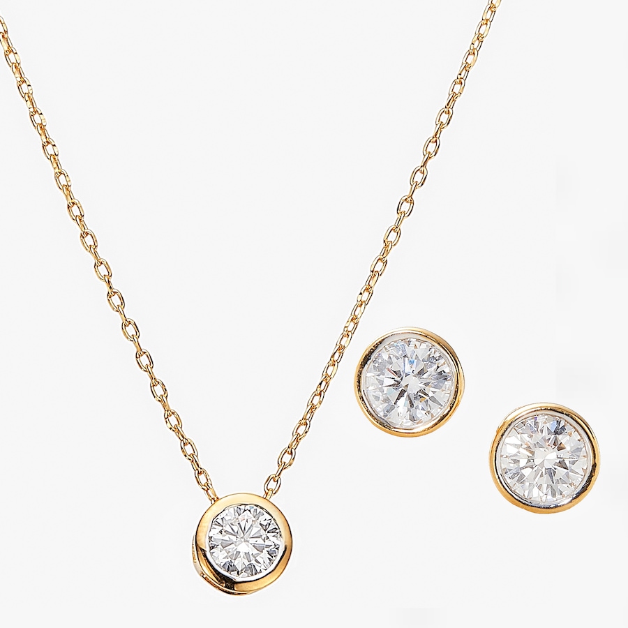 Image 243533_14KGP.jpg, Product 243-533 / Price $549.99, EVERA Diamonds Sterling Silver 1.00 ctw Bezel Set Diamond Pendant with Chain and Earring Set from Evera Diamonds on TSC.ca's Jewellery department