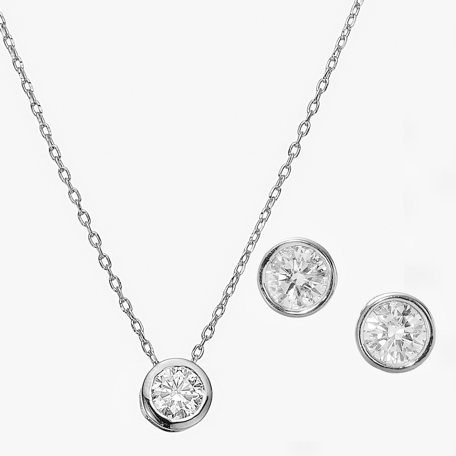 Image 243533_RHOP.jpg, Product 243-533 / Price $549.99, EVERA Diamonds Sterling Silver 1.00 ctw Bezel Set Diamond Pendant with Chain and Earring Set from Evera Diamonds on TSC.ca's Jewellery department