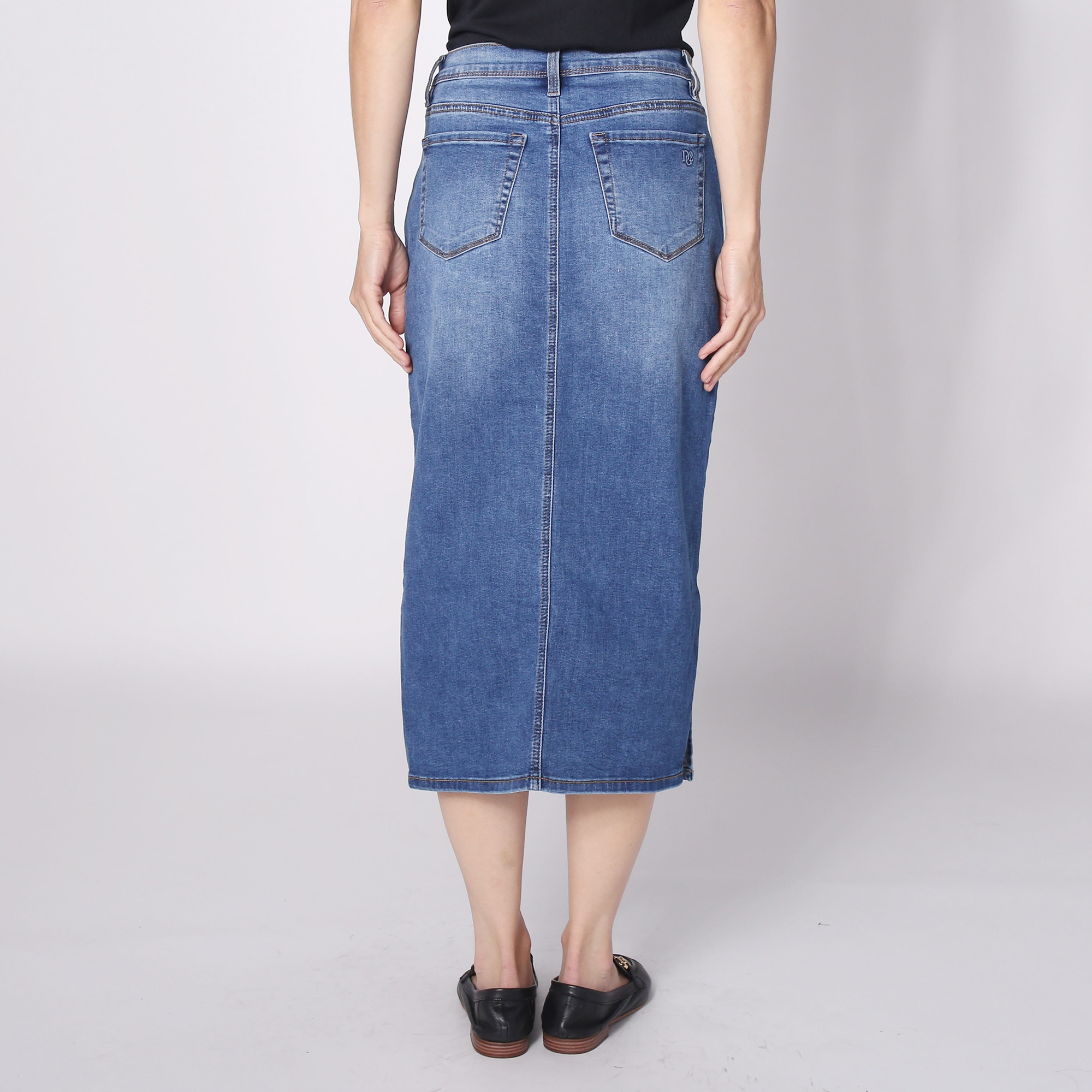 Diane Gilman Printed Brushed Midi Denim Skirt with Side Slit - TSC.ca