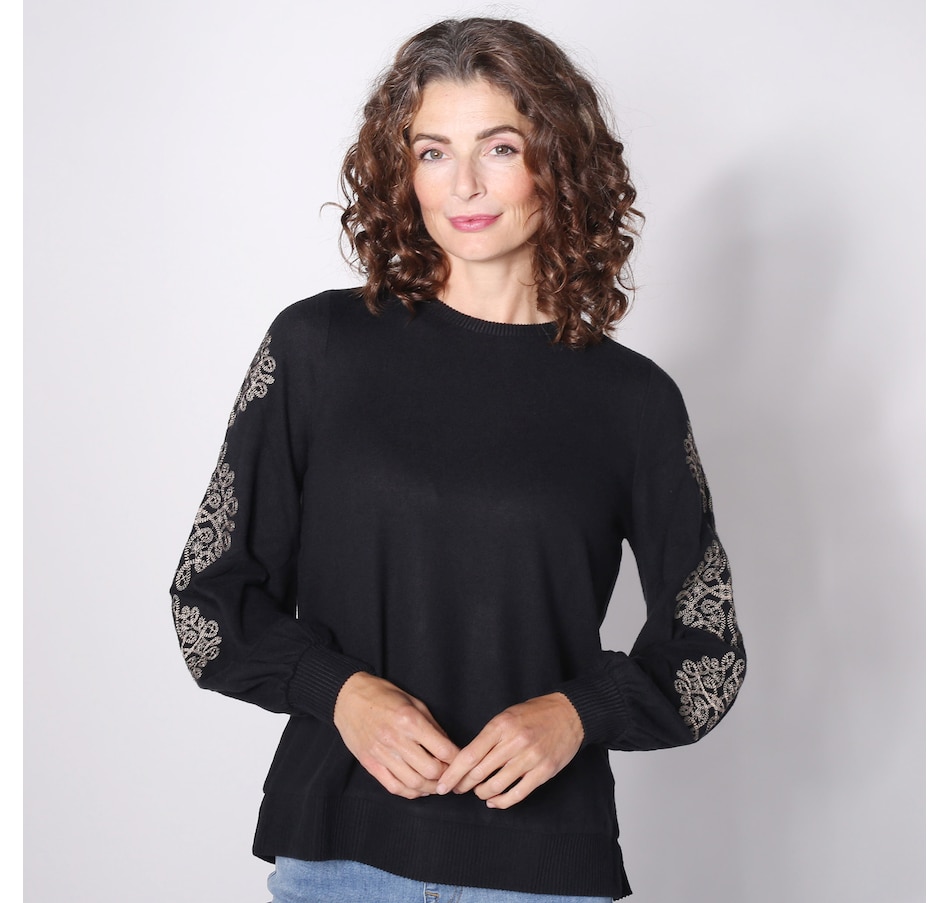 Image 243710_BLK.jpg, Product 243-710 / Price $29.33, Diane Gilman Embroidered Sleeve Pullover from DG2 by Diane Gilman on TSC.ca's Fashion department