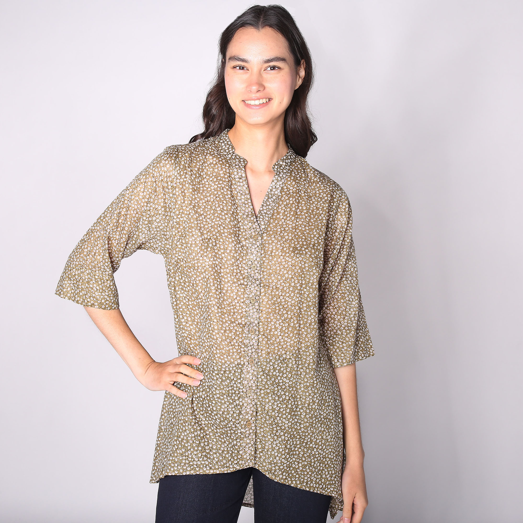 Orange Fashion Village Button Front Hi Low Tunic - TSC.ca